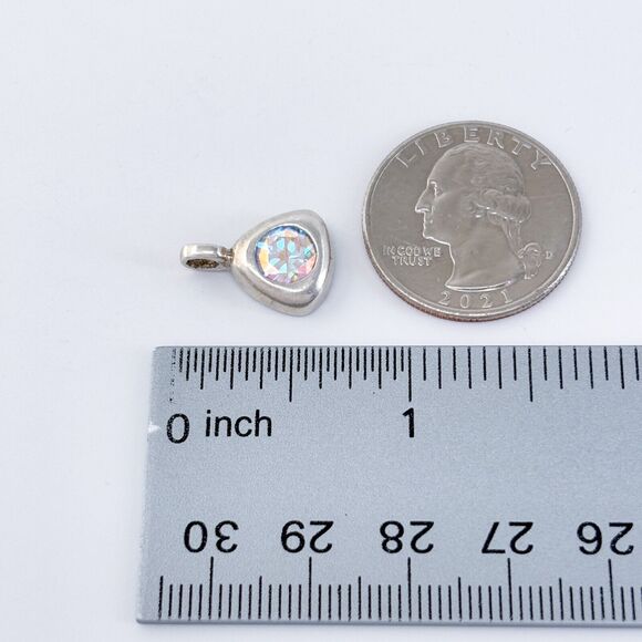 Vintage Sterling Silver 925 Rhinestone Triangle Pendant - Picture 8 of 8